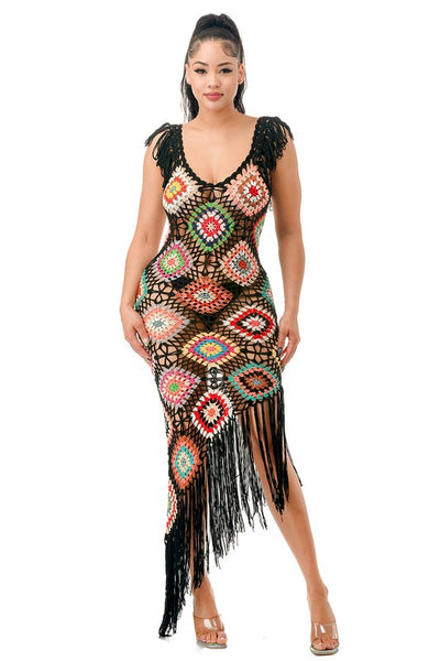 Catch a Vibe Crochet Dress (Black)