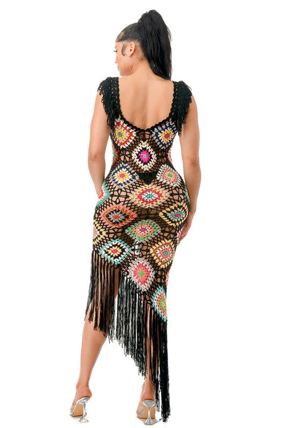 Catch a Vibe Crochet Dress (Black)