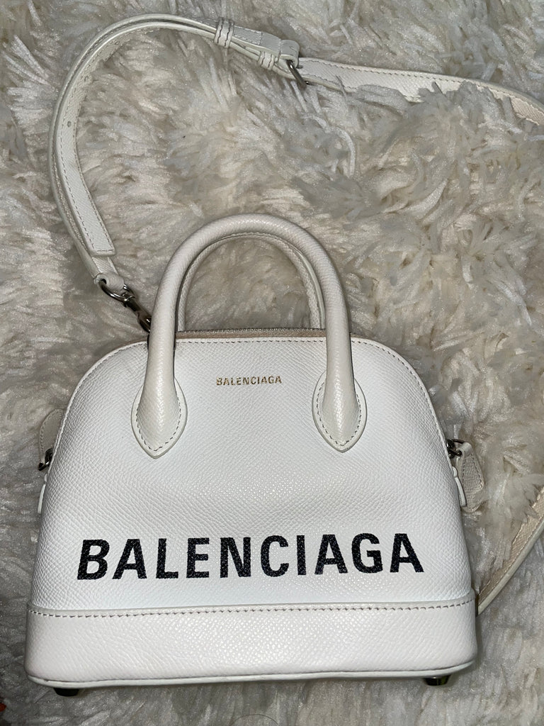 Balenciaga Ville Top Handle Shoulder Bag in White/Pink Calfskin