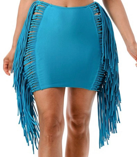 Fringe Me Mini Skirt (Turquoise)