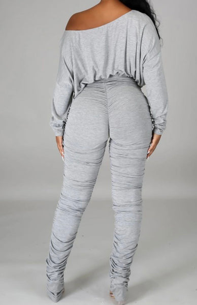 Heather Stretch Pants Set (Grey)