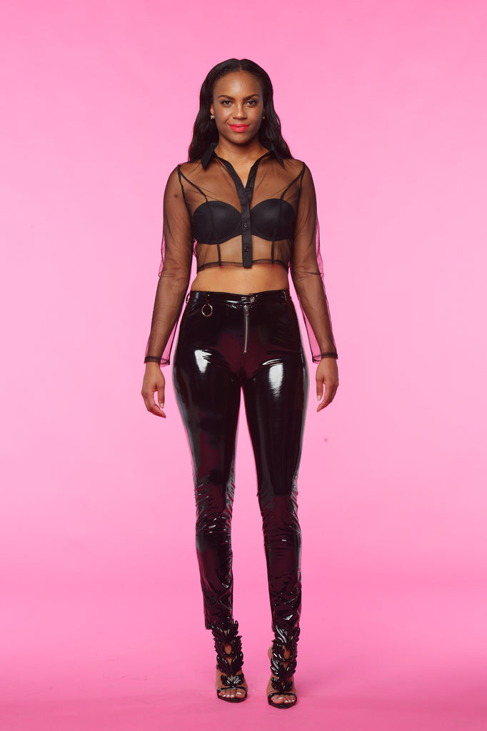 Pink sales latex leggings