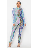 Abstract Sheer Jumpsuit