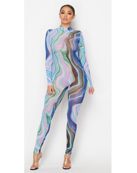 Abstract Sheer Jumpsuit